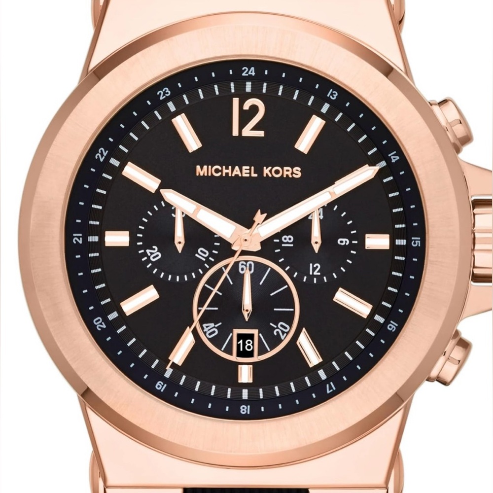 Men’s Michael Kors Watch 2015 Dylan Style MK8184 Rose Gold & Black In Box